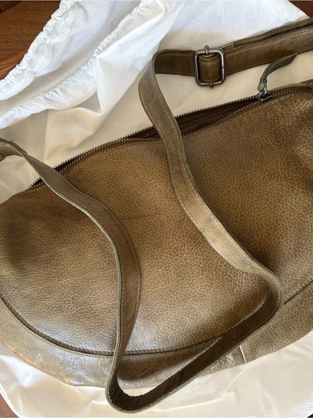 Moss color leather crossbody